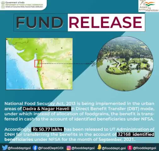 Fund Release - Dadra & Nagar Haveli. 

#DFPD #NFSA #food #security #DBT