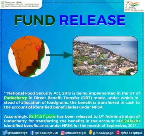 Fund Release - Puducherry

#DFPD #NFSA #food #security #Pondicherry #DBT #funds #September