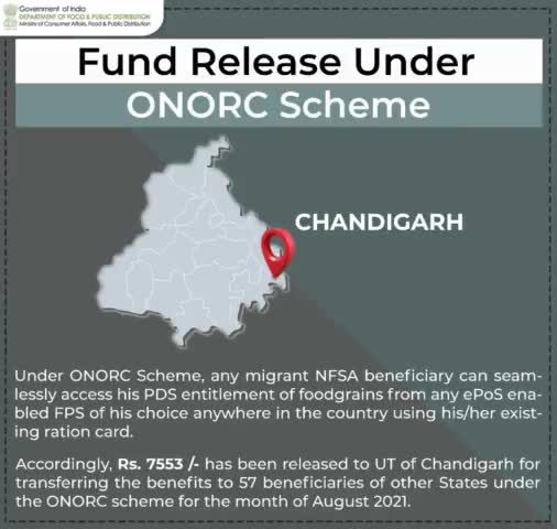 Fund Release under ONORC Scheme - Chandigarh. 

#DFPD #NFSA #ONORC #food #security #FPS #Chandigarh #benefits