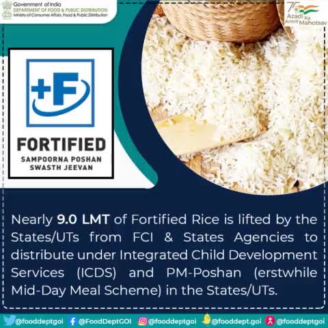 Fortified #RICE lifted by the States/UTs from FCI & Sates Agencies to #distribute under ICDS and PM-Poshan.