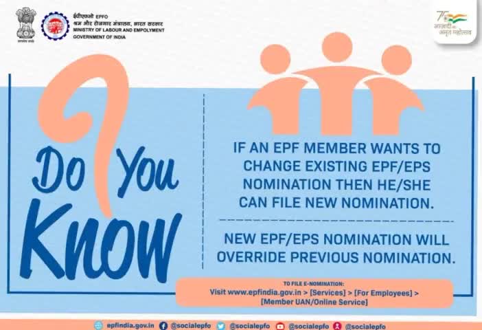 #EPF Members can file new nomination to change existing EPF/#EPS nomination.

#EPFO #Services #Pension #ईपीएप #पीएफ