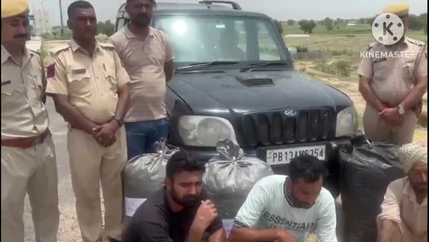 संगरिया: नगराना के पास भारत माला रोड से पुलिस ने 3 जनों को 64 किलो पोस्त के साथ किया गिरफ्तार