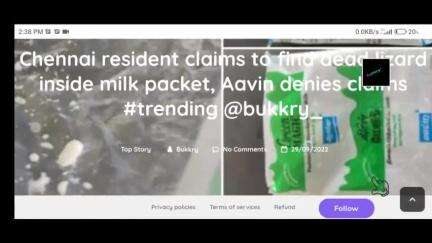 #Chennai #resident claims to find dead #lizard inside #milk packet, #Aavin denies claims #bukkry