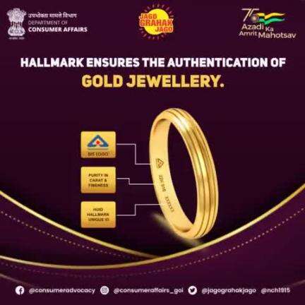 Hallmark ensures the authentication of gold jewellery.

#BIS #Hallmark #Purity #GoldJewellery #Authenticity #AapkiapniJagriti #JagoGrahakJago #ConsumerRights