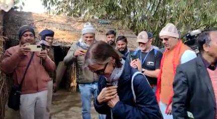 Foreign tourists of MV Ganga Vilas Cruise taken to Rajmahal paharia to visit local tribal villages.#longestrivercruise