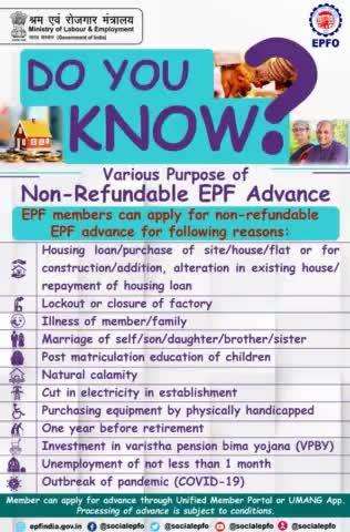 #EPF #Members can apply for Non-refundable EPF Advance through Unified Member Portal or #UMANG App