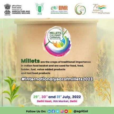 Millets are also knows as ‘miracle grains’ or ‘crops of the future’. 
Come & experience the Millet Culinary Carnival organised by MOA&FW from 29th-31st July at Delhi Haat, INA, New Delhi.
#internationalyearofmillets2023 #agriculture