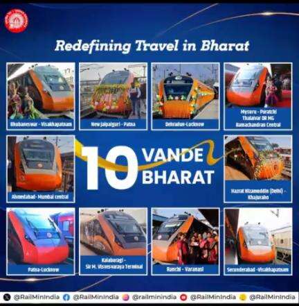 The ever-changing portrait of Viksit Bharat!
10 #VandeBharatExpress trains embark on their inaugural journey from different railway stations across the Nation.
#ModiSarkarKiGuarantee
#railinfra4bharat