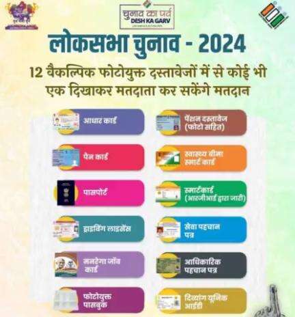 लोकसभा चुनाव में वोटर आईडी नहीं है तो भी कर सकेंगे मतदान।

उक्त 12 पहचान पत्रों में कोई भी एक आईडी लेकर जाएं और अपना कीमती वोट जरूर डालें।

#ECI #bundipolice #IgpKota #RajasthanPolice