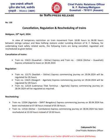 Cancellation, Regulation & Rescheduling of trains