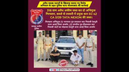 पुलिस थाना #मौजमाबाद ‌ने 318 ग्राम अवैध #अफीम जब्त कर दो अभियुक्त किए गिरफ्तार।