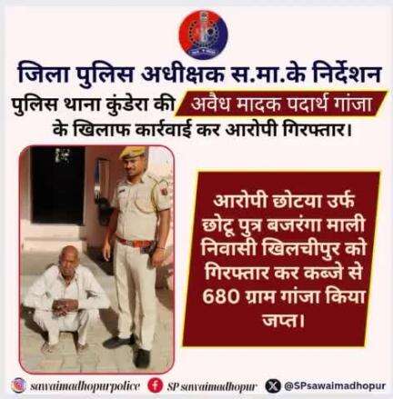 #सवाईमाधोपुर अवैध मादक पदार्थ गंज के विरुद्ध जिला पुलिस की कार्रवाई ।