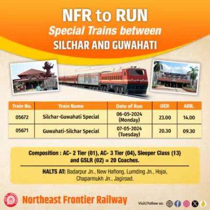Special trains for the benefit of passengers as per details given below: