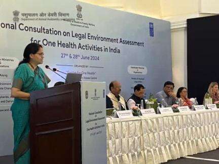 Smt. Sarita Chauhan, Joint Secretary (Livestock Health), DAH&D, GoI, delivered remarks at the National Consultation on the Legal Environment Assessment for One Health activities in New Delhi on 27-28 June 2024. #onehealth