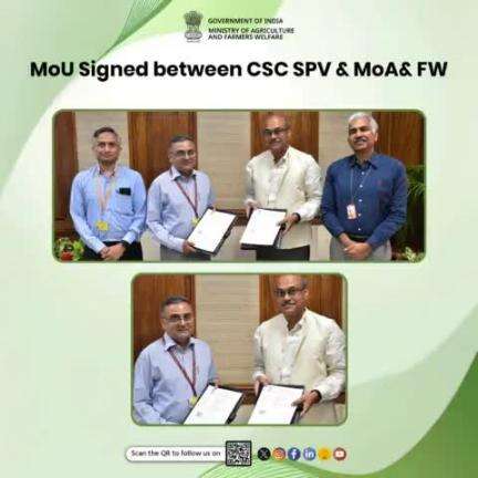 An MoU was signed between the Ministry of Agriculture & Farmer’s Welfare, GoI & CSC SPV to convert #FPOs registered under Formation & Promotion of 10,000 FPOs scheme into CSCs and help them to deliver citizen-centric services.