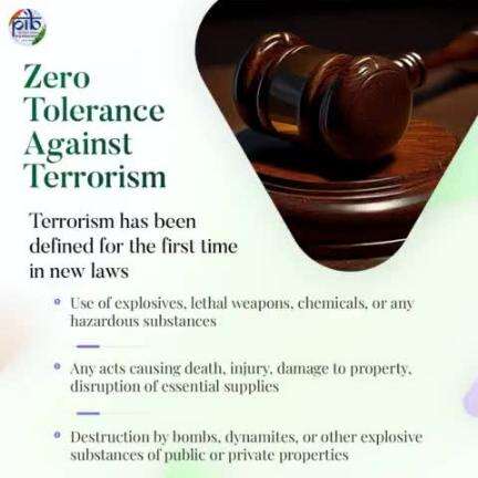 New anti-terrorism laws: Acts causing death, injury, property damage, or supply disruption are now classified as #terrorism. 
#pibindia #piblaw