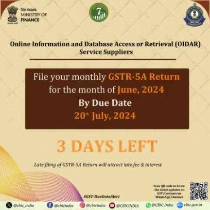 #GST-DueDateAlert for filing of GSTR-5A Return