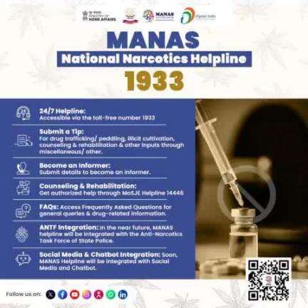 Know about the features of *MANAS* ? Our 24x7 Toll-Free No- 1933.
#DrugsFreeBharat