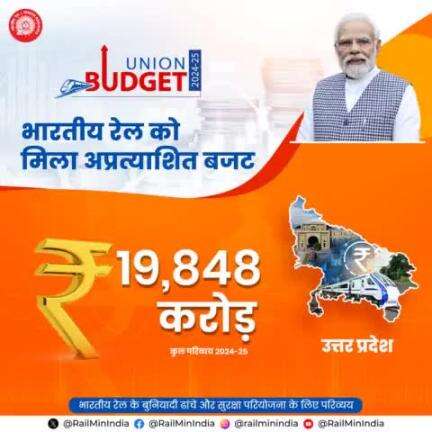 उत्तर प्रदेश को आम बजट 2024-25 में रेल इन्फ्रास्ट्रक्चर के विकास के लिए 19,848 करोड़ रुपये आवंटित किए गए हैं।
#RecordBudget4Rail