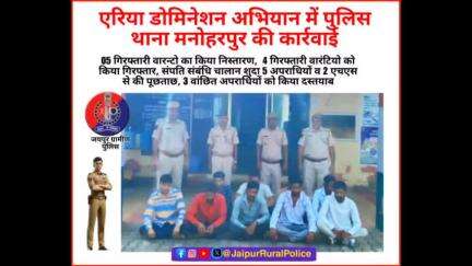 एरिया_डोमिनेशन अभियान में पुलिस थाना #मनोहरपुर की कार्रवाई