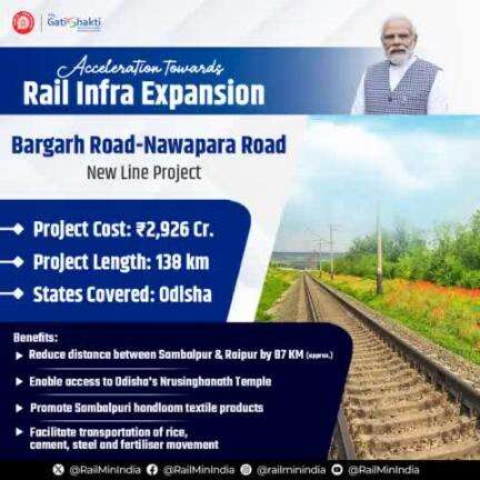 Acceleration Towards Rail Infra Expansion...    

Bargarh Road-Nawapara Road New Line Project 

#NayiPatriNayiRaftar #RailInfra4India #CabinetDecision