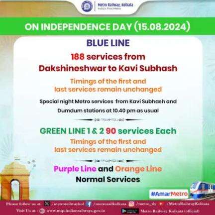 On #IndependenceDay #Metro to run 188 services in #BlueLine, 90 services each in #GreenLine-1 & #GreenLine-2