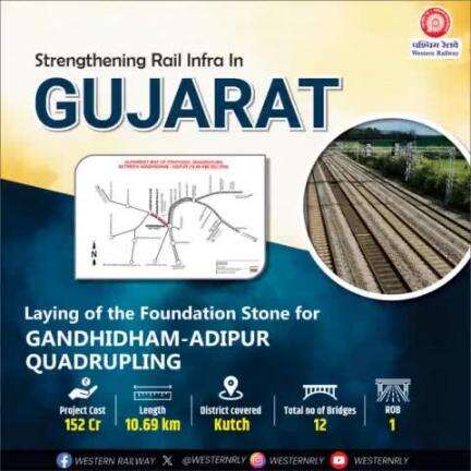 Laying of foundation stone for the Gandhidham - Adipur Quadrupling Project. This project will boost tourism in the region and enhance port connectivity.

#NamoBharatRapidRail
#RapidRail