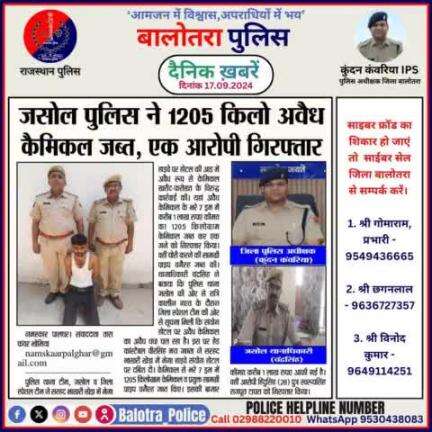 #Balotra: दैनिक खबरें -VIII
17.09.2024

#WellDoneCops #BalotraPolice #RajasthanPolice #Arrest #FIR #Accused #Accusedarrest #GoodJob #Good_work