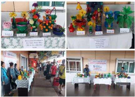 A sale of recycled plastic waste products was organized at Guwahati Station promoting the “Waste to Art” concept as an initiative of the #SHS2024 campaign. Passengers appreciated the initiative and many products were sold.