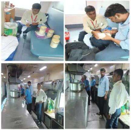 Inspection and collection of food sample from Pantry Car of Train no. 15959 UP Kamrup Express was carried out to ensure quality food for the onboard passengers. Pantry Car staffs are advised to maintain cleanliness and proper hygiene.