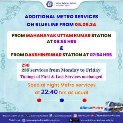 #Additional #Metro services on #BlueLine from 05.09.24