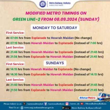 Modified #Metro timings on #GreenLine2 from 08.09.2024