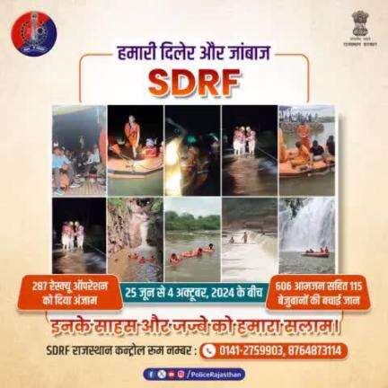 मानसून सत्र में #SDRF की 51 टीमों ने 31 जिलों में किए 287 रेस्क्यू ऑपरेशन।
बाढ़ प्रभावित क्षेत्रों में फंसे 606 व्यक्तियों को रेस्क्यू कर सुरक्षित स्थानों तक पहुंचाया।