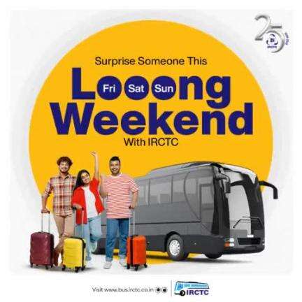 Plan a surprise trip this long weekend with IRCTC Portal! Book tickets now on www.bus.irctc.co.in and make these holidays unforgettable.

#LongWeekend #OnTheGo #IRCTCBus #IRCTC #ThinkTravelThinkIRCTC #IRCTCForYou