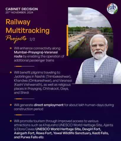 #Cabinet approves 3 multitracking projects across Indian Railways at a cost of Rs. 7,927 cr, to provide connectivity, facilitate ease of travelling, minimize logistics cost, reduce oil imports and lower #CO2 emissions