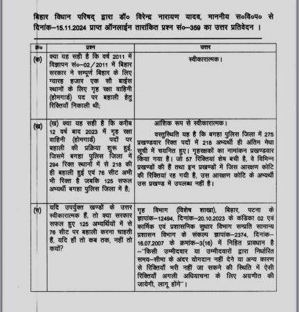 बगहा: होमगार्ड के 76 रिक्त पदों को भरने के लिए सारण स्नातक निर्वाचन क्षेत्र से विधान पार्षद प्रो.(डॉ॰) वीरेंद्र नारायण यादव जी ने सदन में माँग रखी। #virendranarayanyadav