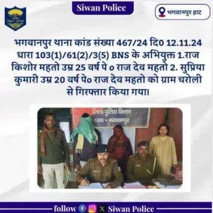 भगवानपुर थाना कांड संख्या 467/24 हत्या कांड का अभियुक्त गिरफ्तार
.
.