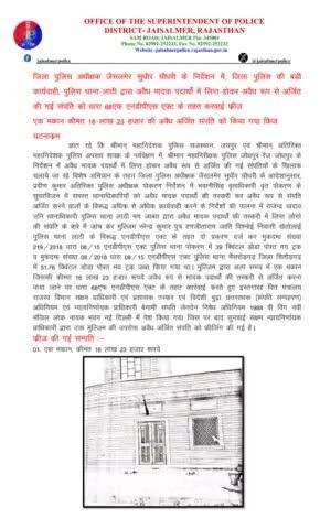 जिला पुलिस अधीक्षक जैसलमेर सुधीर चौधरी के निर्देशन में, जिला पुलिस की बड़ी कार्यवाही, पुलिस थाना लाठी द्वारा अवैध मादक पदार्थों में लिप्त होकर अवैध रूप से अर्जित की गई संपति को धारा 68एफ एनडीपीएस एक्ट के तहत करवाई फ्रीज, एक मकान कीमत 16 लाख