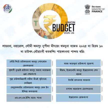 #Budget2025 দা পায়খৎনবা পান্দম থম্লিবা চাউখৎ-থৌরাংগী হিরম ১০ দা লায়রবা, নহারোল, লৌমী অমসুং নুপীদা মীৎয়েং থম্লে।

#ViksitBharatBudget2025 #UnionBudget2025