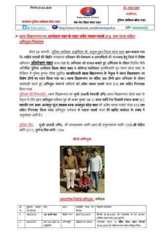 #कोटा_शहर_पुलिस 

#थाना_विज्ञान_नगर टीम द्वारा ऑपरेशन नश्वर के तहत 512 gm अवैध मादक पदार्थ गांजा सहित अभियुक्त को किया गिरफ़्तार।