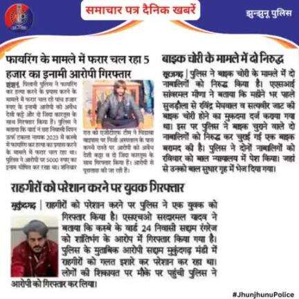 समाचार पत्र दैनिक खबरें #JhunjhunuPolice