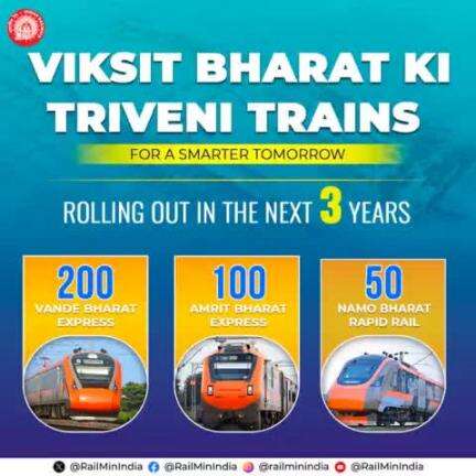 A new era of rail travel unfolds! 

The triumvirate of next-gen train sets—#VandeBharatExpress, #AmritBharatExpress, and #NamoBharat Rapid Rail—is set to redefine rail travel with enhanced safety and efficiency, rolling out over the next...