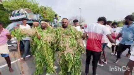 மேலூர்: கச்சிராயன்பட்டி கோவில் திருவிழா ஆண்கள் உடலில் வைக்கோல் பிரி சுற்றி ஊர்வலம்