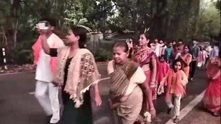 मुसाबनी: महावीर जयंती पर अखाड़ा कमेटी ने निकाला जुलूस