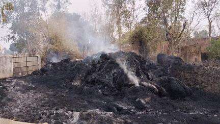 निगवानी में गणेश तिवारी जी के पैरा में लगीआग लगभग 200 टाली पैरा जलकर हुआ खाक।।।