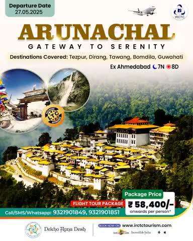 Step into the gateway of Serenity- Arunachal Pradesh with this meticulously designed 7N/8D flight tour package. Witness the sublime beauty of Guwahati, Tezpur, Tawang, and more on this trip. Hurry! Book Now.