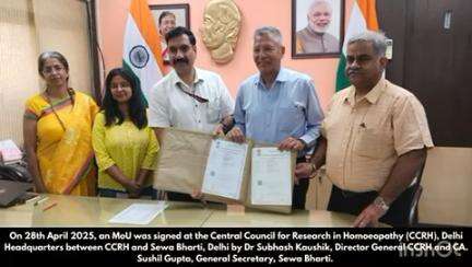 On 28th April 2025, an MoU was signed at the CCRH, Delhi Headquarters between CCRH and Sewa Bharti, Delhi