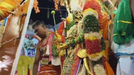 பரமக்குடி: சுந்தரராஜ பெருமாள் பச்சை பட்டு உடுத்தி வைகை ஆற்றில் இறங்கினார்