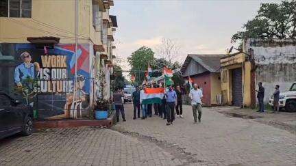 Railway staff held a spirited flag march near Dibrugarh Railway Station, Assam, in solidarity with Operation Sindoor.