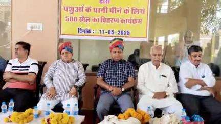 झुंझुनू: स्थानीय विधायक और जिला कलेक्टर ने बढ़ती गर्मी के मद्देनज़र बेसहारा पशुओं के लिए 500 खेल का वितरण किया
